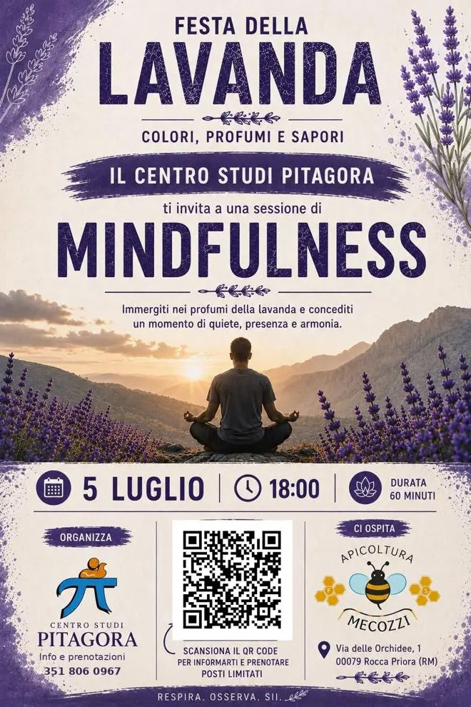 Locandina Festa della lavanda, sessione di mindfulness del 5 luglio
